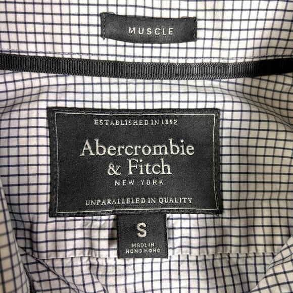 Vintage Y2K Abercrombie Fitch Muscle Button Up Shirt Men's S White Blue Plaid - Picture 3 of 8